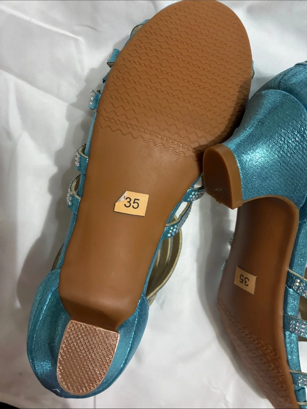 Teal Crystal Strappy High Heels